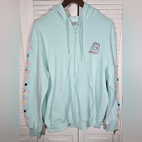 Pusheen Tops - Pusheen Gamer Graphic Zip Up Long Sleeve Exclusive Mint Green Hoodie Sz L